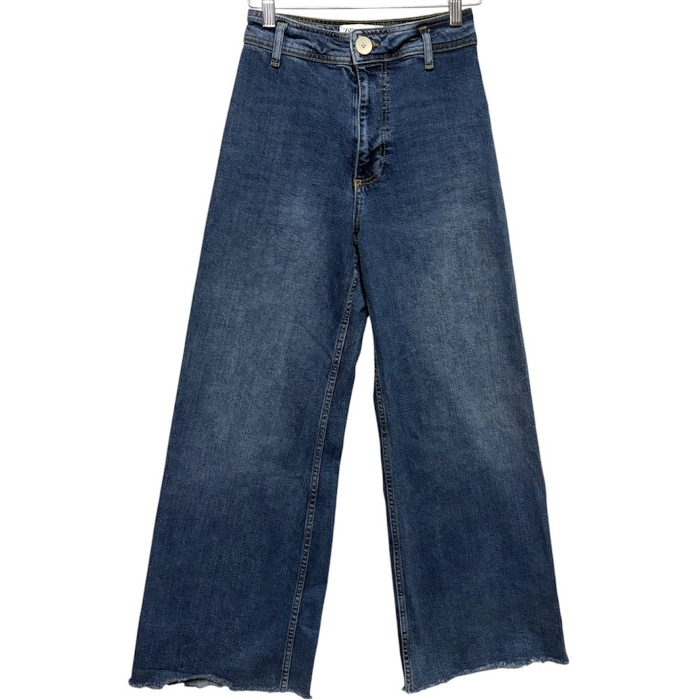 ZARA‎ Marine Straight Wide Leg Jeans Blue Stretch Denim High Waist Size 2 / 24